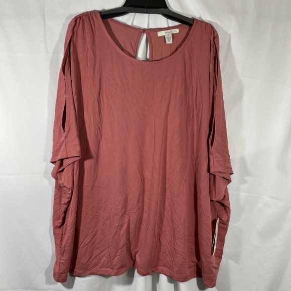 NWT Sejour‎ [ PLUS SZ 2X ] Cutout Sleeve Tee Top in Rust Spice - Picture 1 of 12